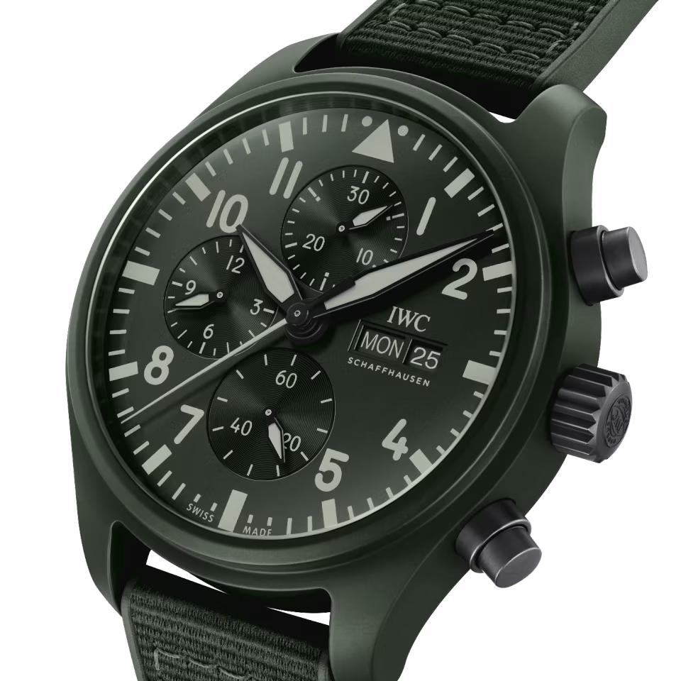 Unworn IWC Pilot’s Watch Chronograph TOP GUN Edition “Woodland”, Ceramic, Black DLC Titanium, 44,5mm, Ref# IW389106, Dial