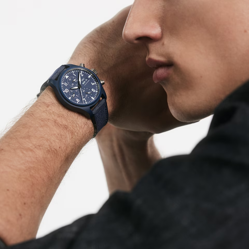 Unworn IWC Pilot’s Watch Chronograph 41 TOP GUN Oceana, Ceramic, Titanium, 41.9mm, Ref# IW389404, Watch on men hand