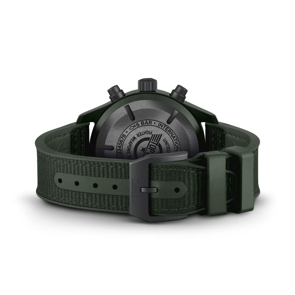 Unworn IWC Pilot’s Watch Chronograph TOP GUN Edition “Woodland”, Ceramic, Black DLC Titanium, 44,5mm, Ref# IW389106, Strap and clasp