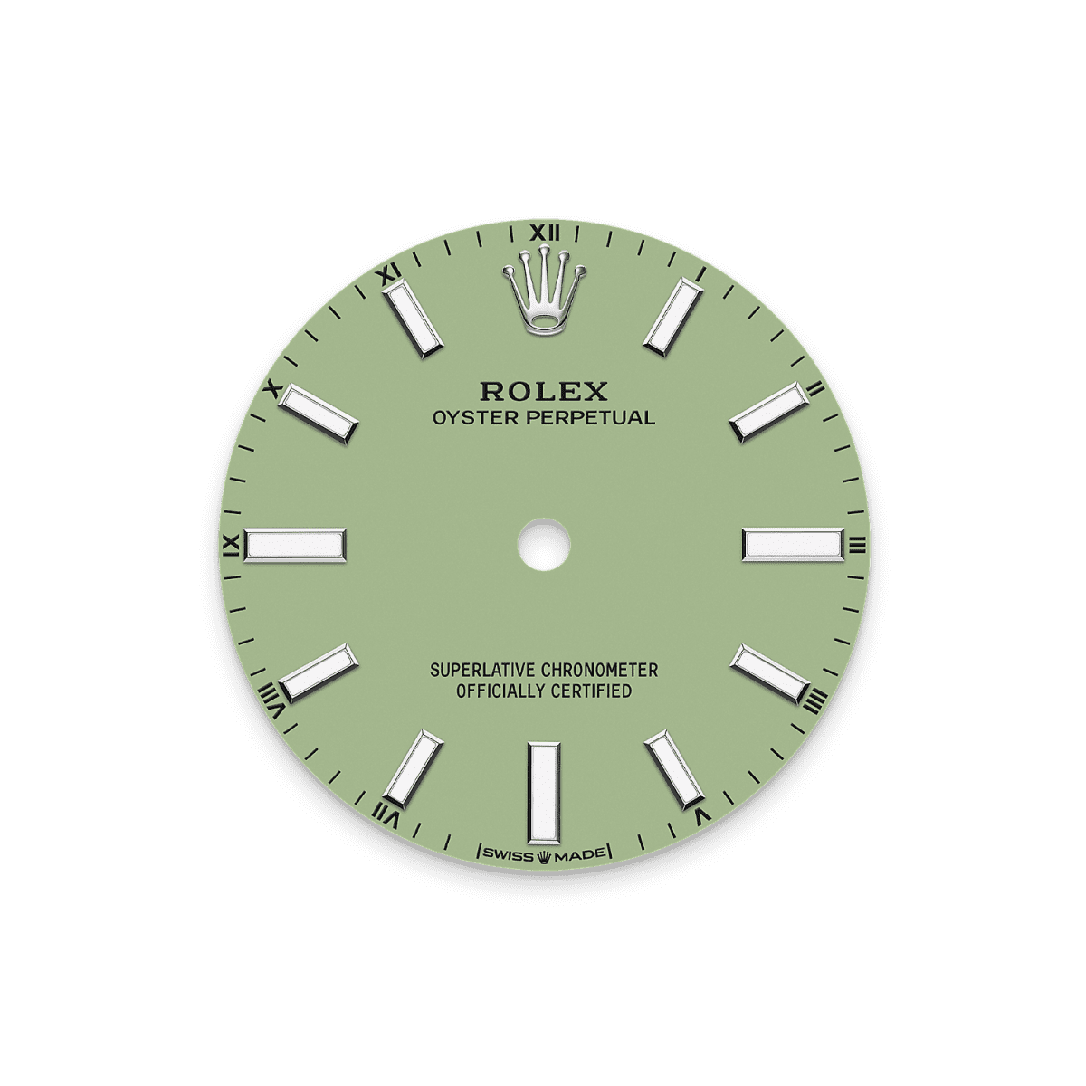 Unworn 2025, Rolex Oyster Perpetual, Oystersteel, 34mm, Pistachio-green dial, Domed Oyster, Ref# 124200-0006, box and papers, Dial