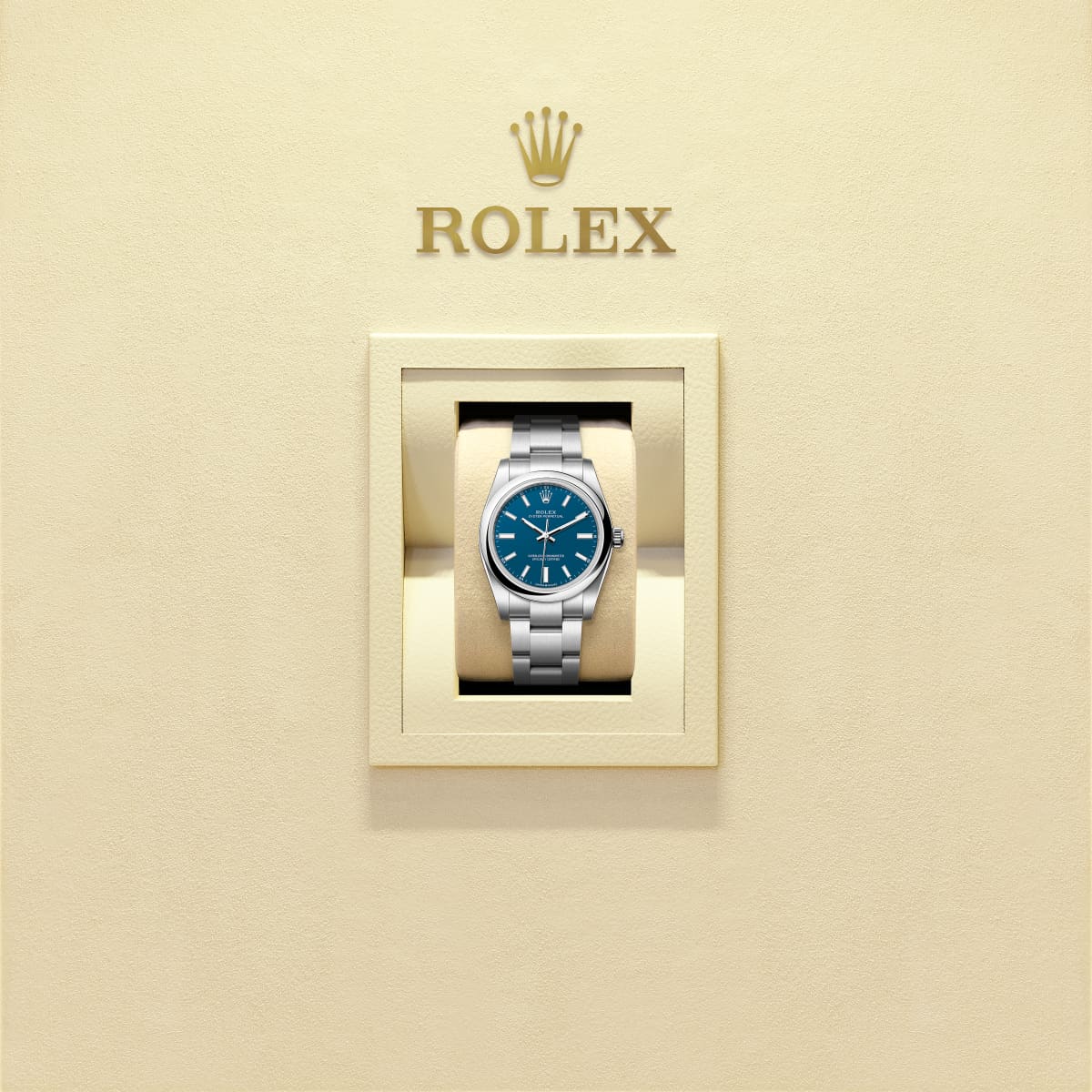 Unworn 2025, Rolex Oyster Perpetual, Oystersteel, 34mm, Blue dial, Domed Oyster, Ref# 124200-0011, box and papers, Watch in box