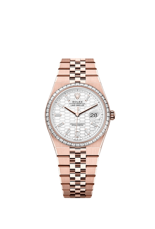 Unworn 2025, Rolex Land-Dweller 36, 18k Everose Gold and Diamonds, Intense white dial, Flat Jubilee, Ref# 127285tbr-0002