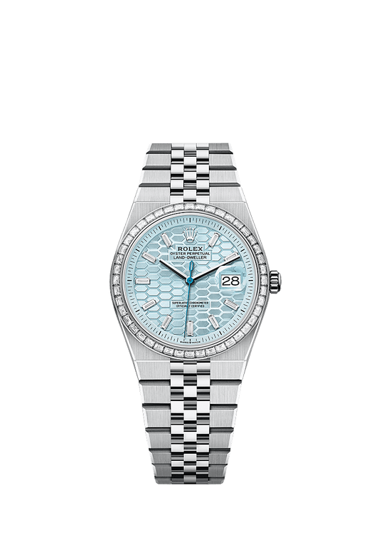 Unworn 2025, Rolex Land-Dweller 36, Platinum and Diamonds, Ice blue dial, Flat Jubilee, Ref# 127286tbr-0001