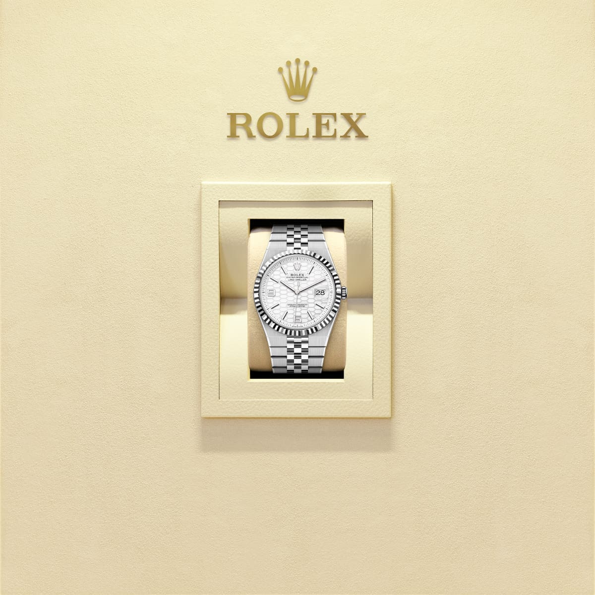 Unworn 2025, Rolex Land-Dweller 36, Oystersteel and 18k White Gold, Intense white dial, Fluted Flat Jubilee, Ref# 127234-0001, Watch in box