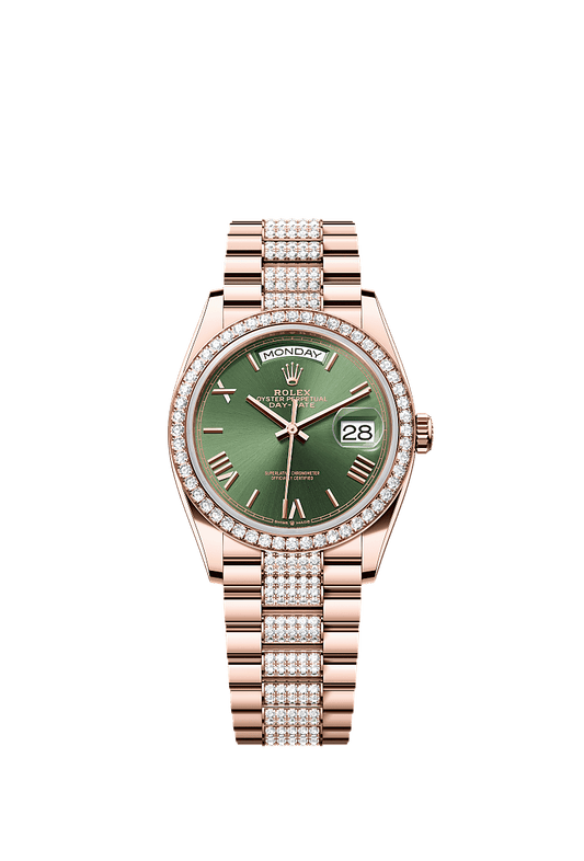 Unworn 2025, Rolex Day-Date 36, 18k Everose Gold and Diamond-set, 36mm, Ref# 128345rbr-0086, box and papers
