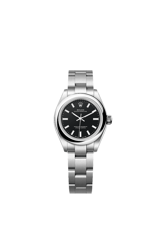 Unworn 2025, Rolex Oyster Perpetual, Oystersteel, 28mm, Black dial, Domed Oyster, Ref# 276200-0010, box and papers