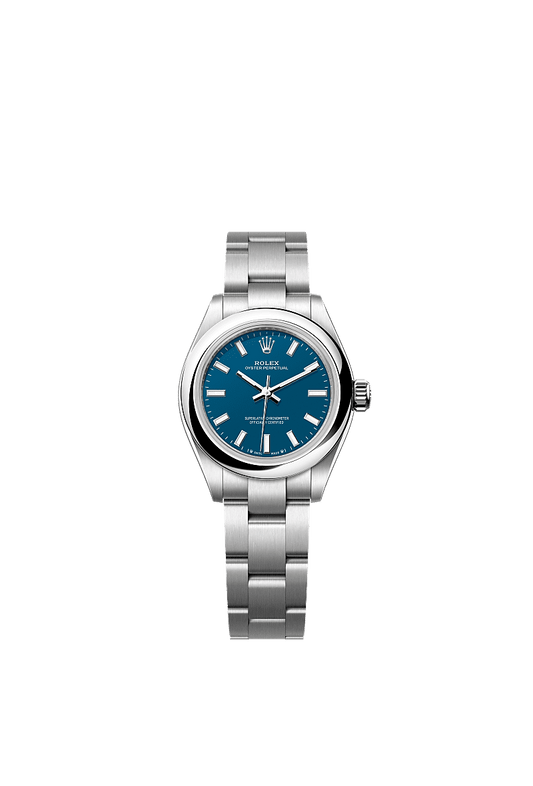 Unworn 2025, Rolex Oyster Perpetual, Oystersteel, 28mm, Blue dial, Domed Oyster, Ref# 276200-0011, box and papers