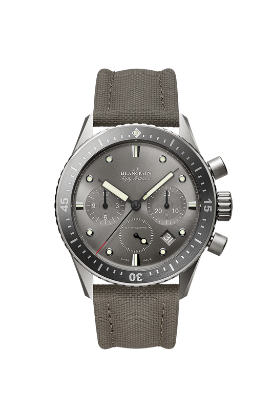 Unworn Blancpain Fifty Fathoms Bathyscaphe Chronographe Flyback, Titanium, 43mm, Ref# 5200-1210-G52A