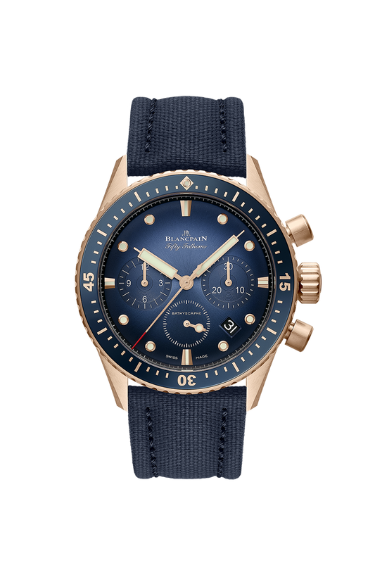 Unworn Blancpain Fifty Fathoms Bathyscaphe Chronographe Flyback, 18k Red Gold, 43mm, Ref# 5200-3640-O52A