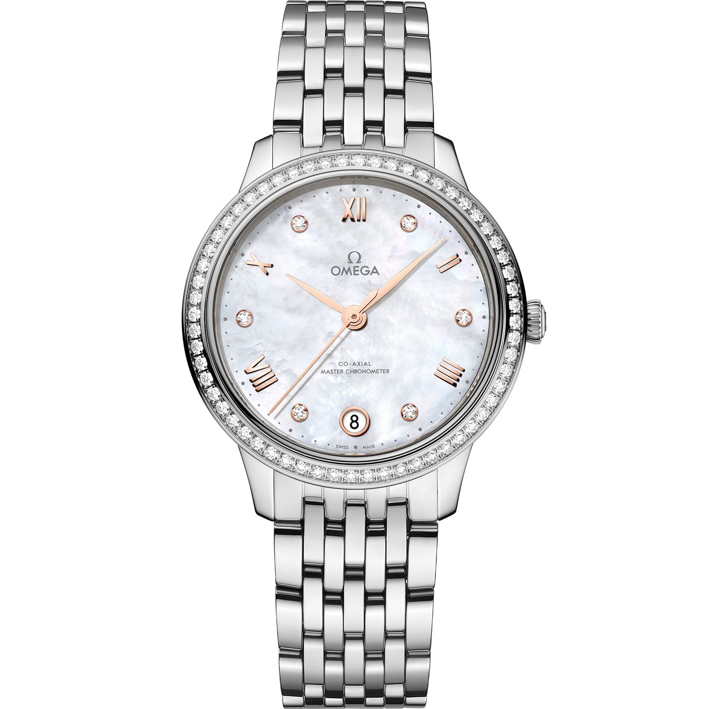 Unworn, Omega De Ville Prestige, Stainless Steel and Diamond-set, 34 mm, Ref# 434.15.34.20.55.001