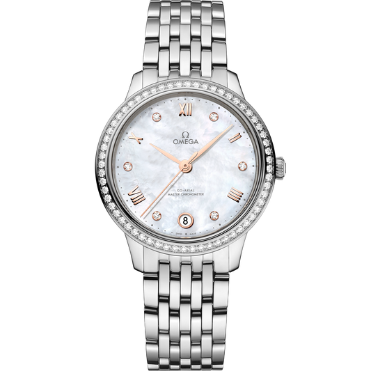 Unworn, Omega De Ville Prestige, Stainless Steel and Diamond-set, 34 mm, Ref# 434.15.34.20.55.001