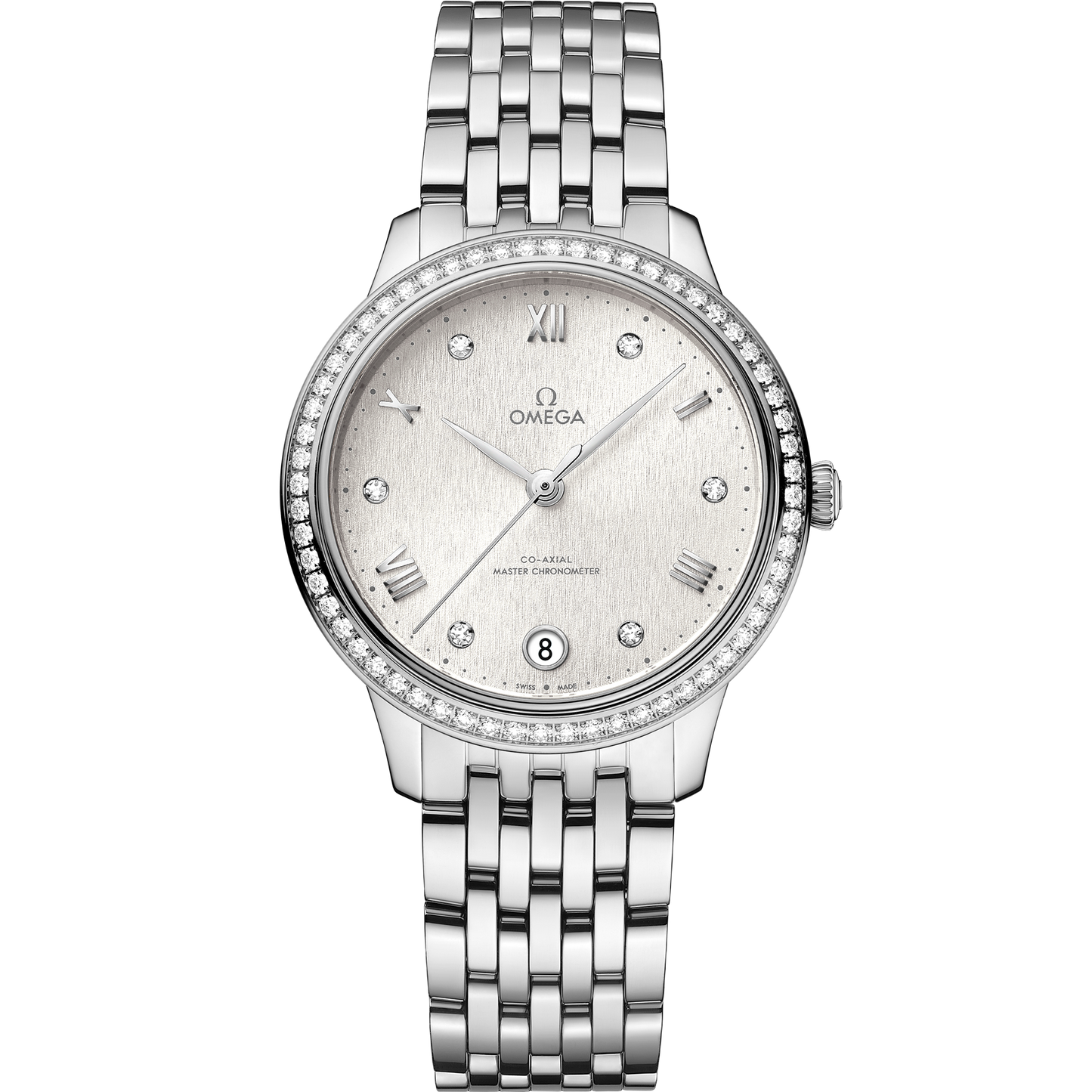 Unworn, Omega De Ville Prestige, Stainless Steel and Diamond-set, 34 mm, Ref# 434.15.34.20.52.001