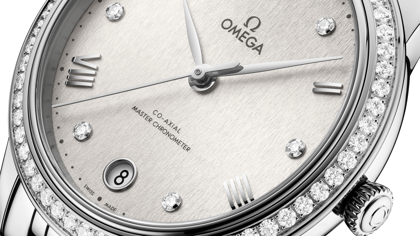 Unworn, Omega De Ville Prestige, Stainless Steel and Diamond-set, 34 mm, Ref# 434.15.34.20.52.001, Date