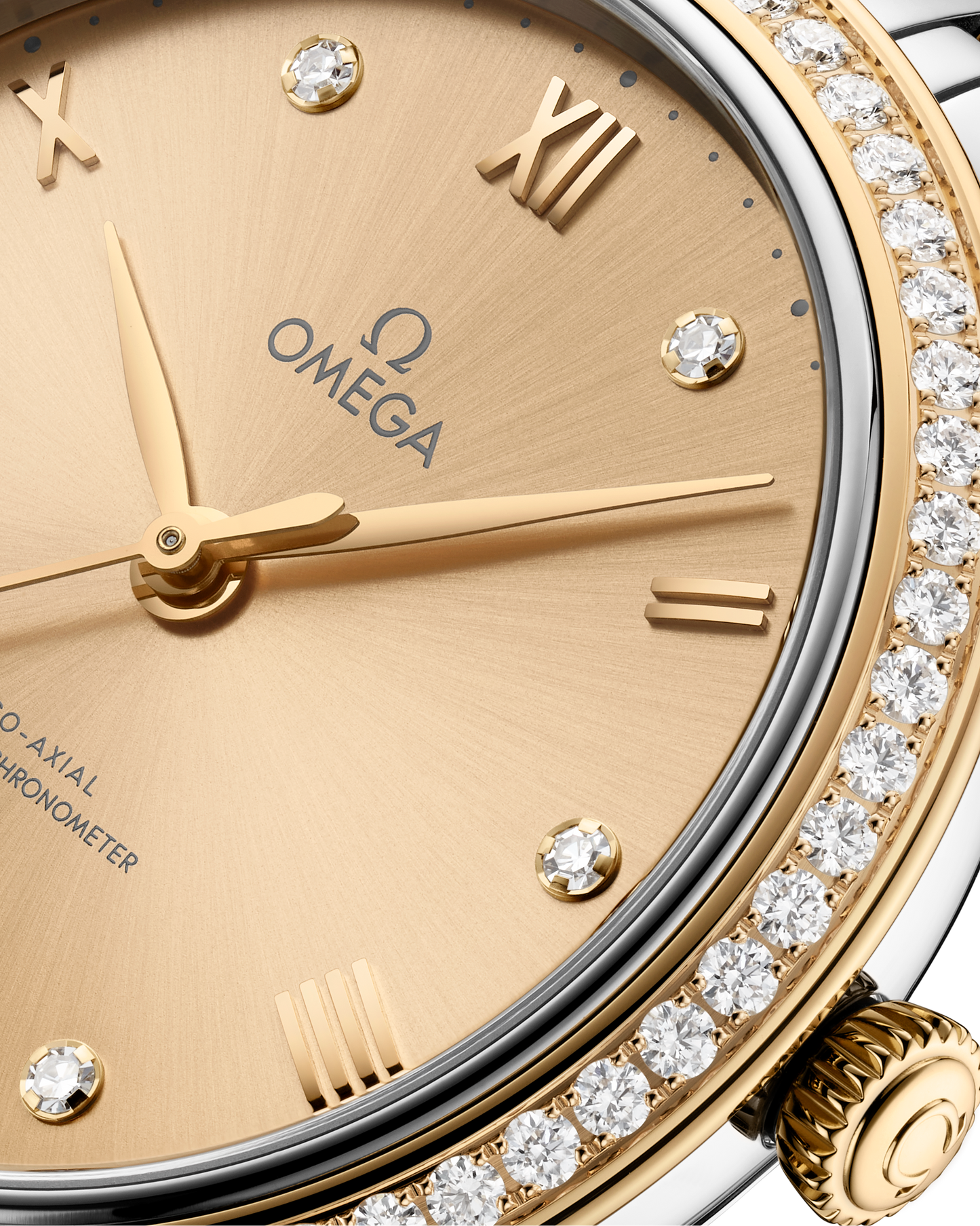 Unworn, Omega De Ville Prestige, Stainless Steel, 18k Yellow Gold and Diamond-set, 34 mm, Ref# 434.25.34.20.58.001, Dial