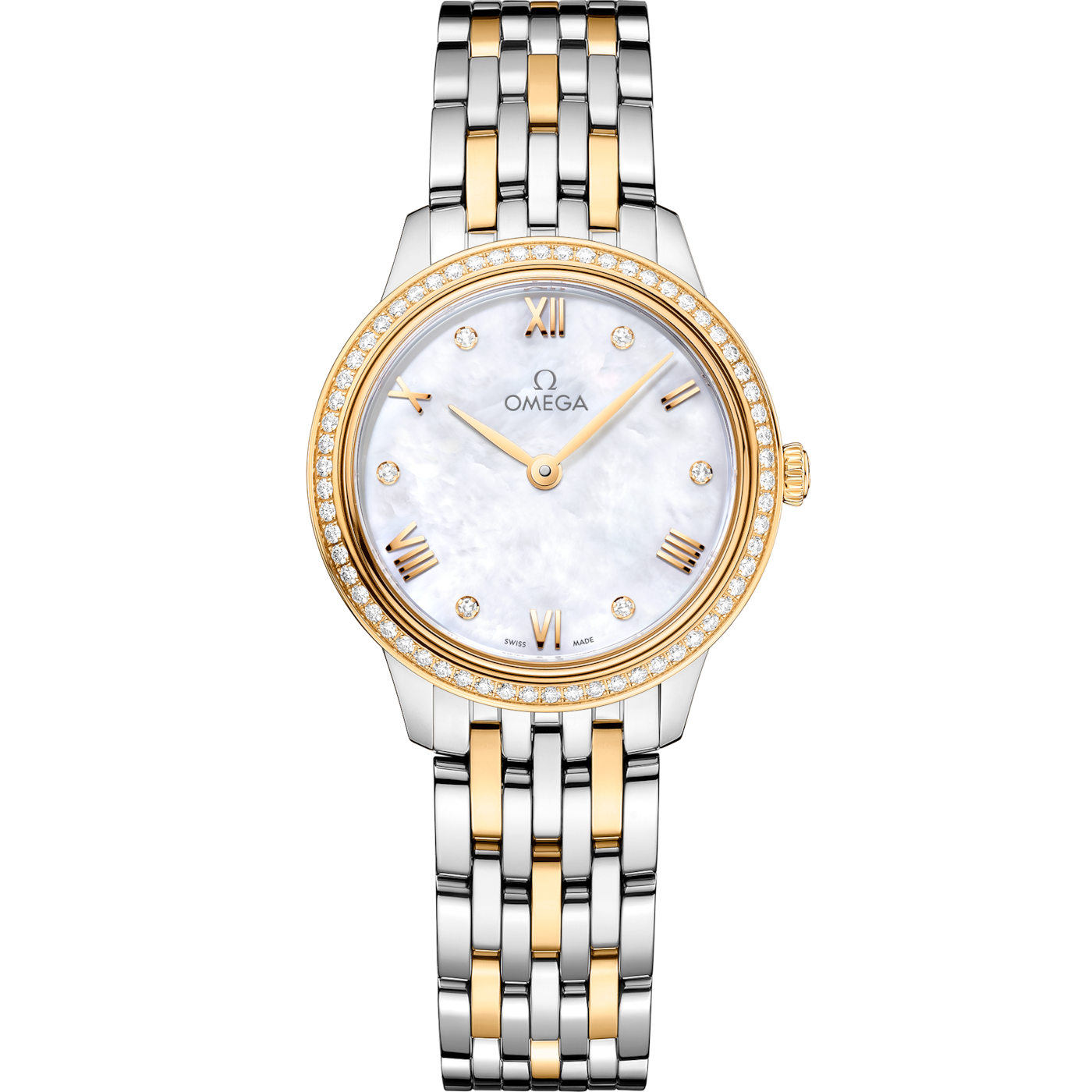 Unworn, Omega De Ville Prestige, 18k Yellow Gold, Stainless Steel and Diamond-set, 27.5 mm, Quartz, Ref# 434.25.28.60.55.001
