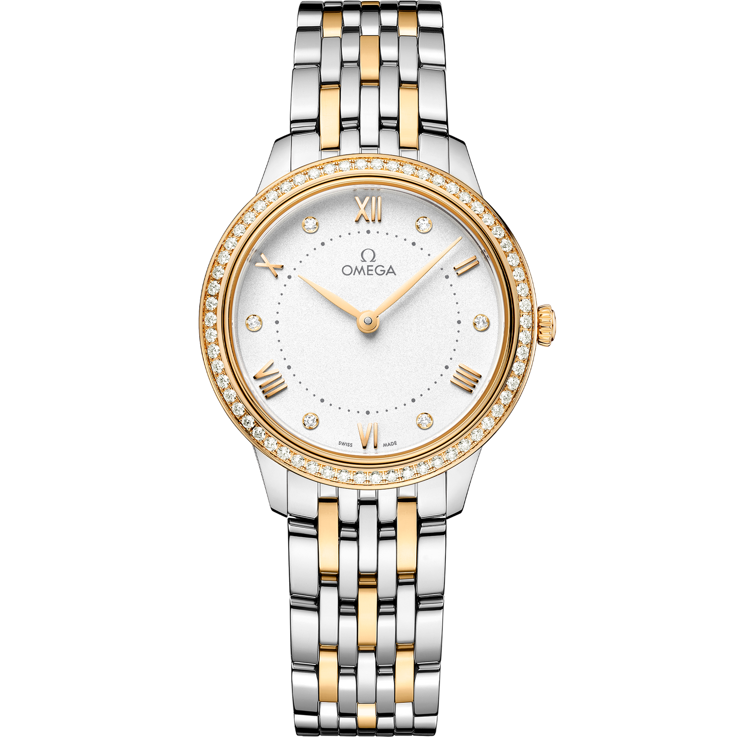 Unworn, Omega De Ville Prestige, Stainless Steel, 18k Yellow Gold and Diamond-set, 30 mm, Quartz, Ref# 434.25.30.60.52.002
