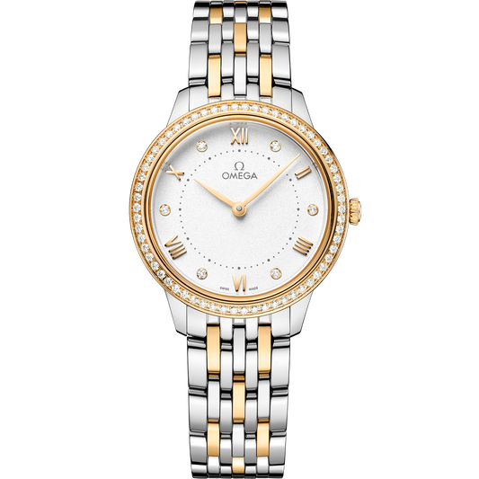 Unworn, Omega De Ville Prestige, Stainless Steel, 18k Yellow Gold and Diamond-set, 30 mm, Quartz, Ref# 434.25.30.60.52.002