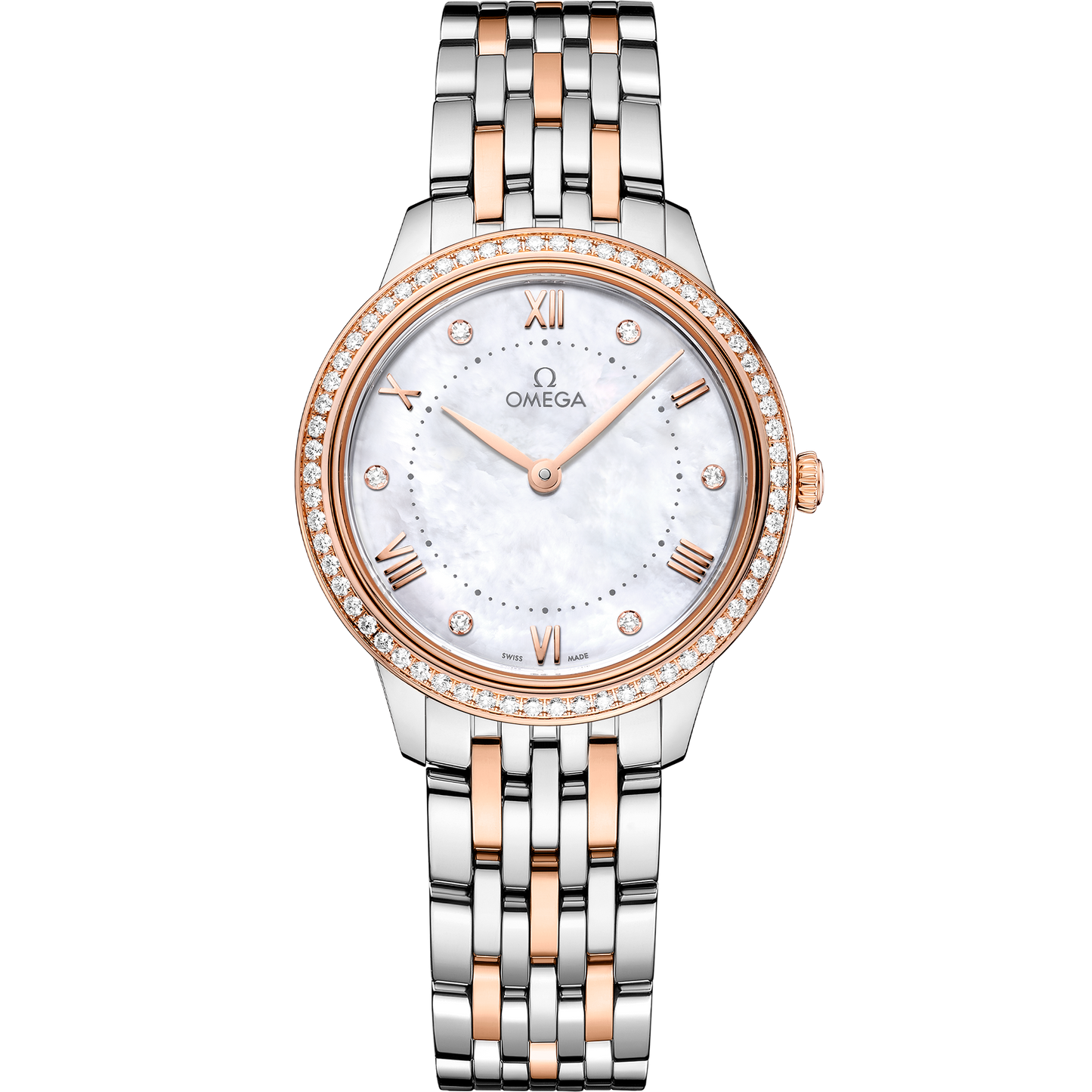 Unworn, Omega De Ville Prestige, Stainless Steel, 18k Sedna™ Gold and Diamond-set, 30 mm, Quartz, Ref# 434.25.30.60.55.001