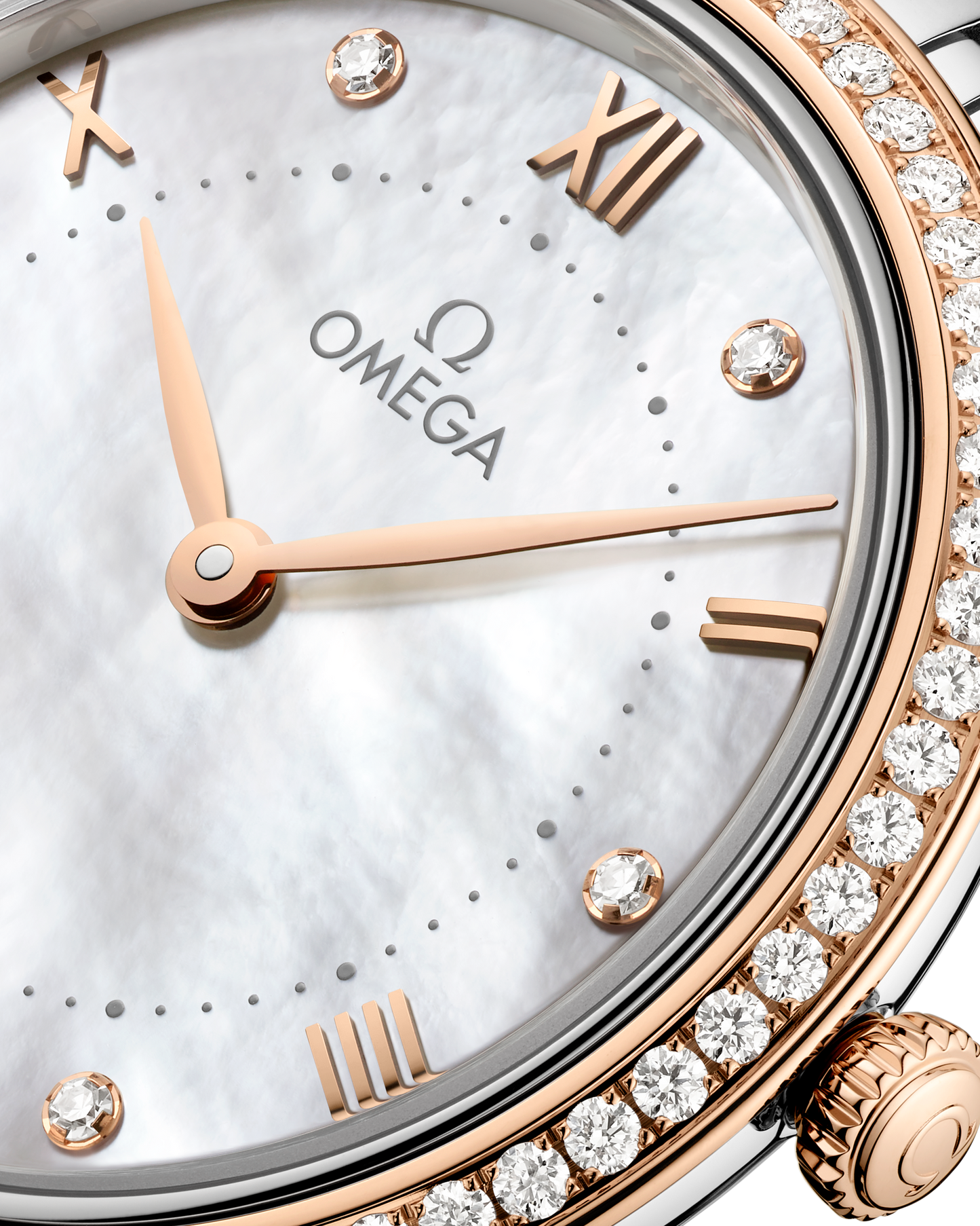 Unworn, Omega De Ville Prestige, Stainless Steel, 18k Sedna™ Gold and Diamond-set, 30 mm, Quartz, Ref# 434.25.30.60.55.001, Dial 1
