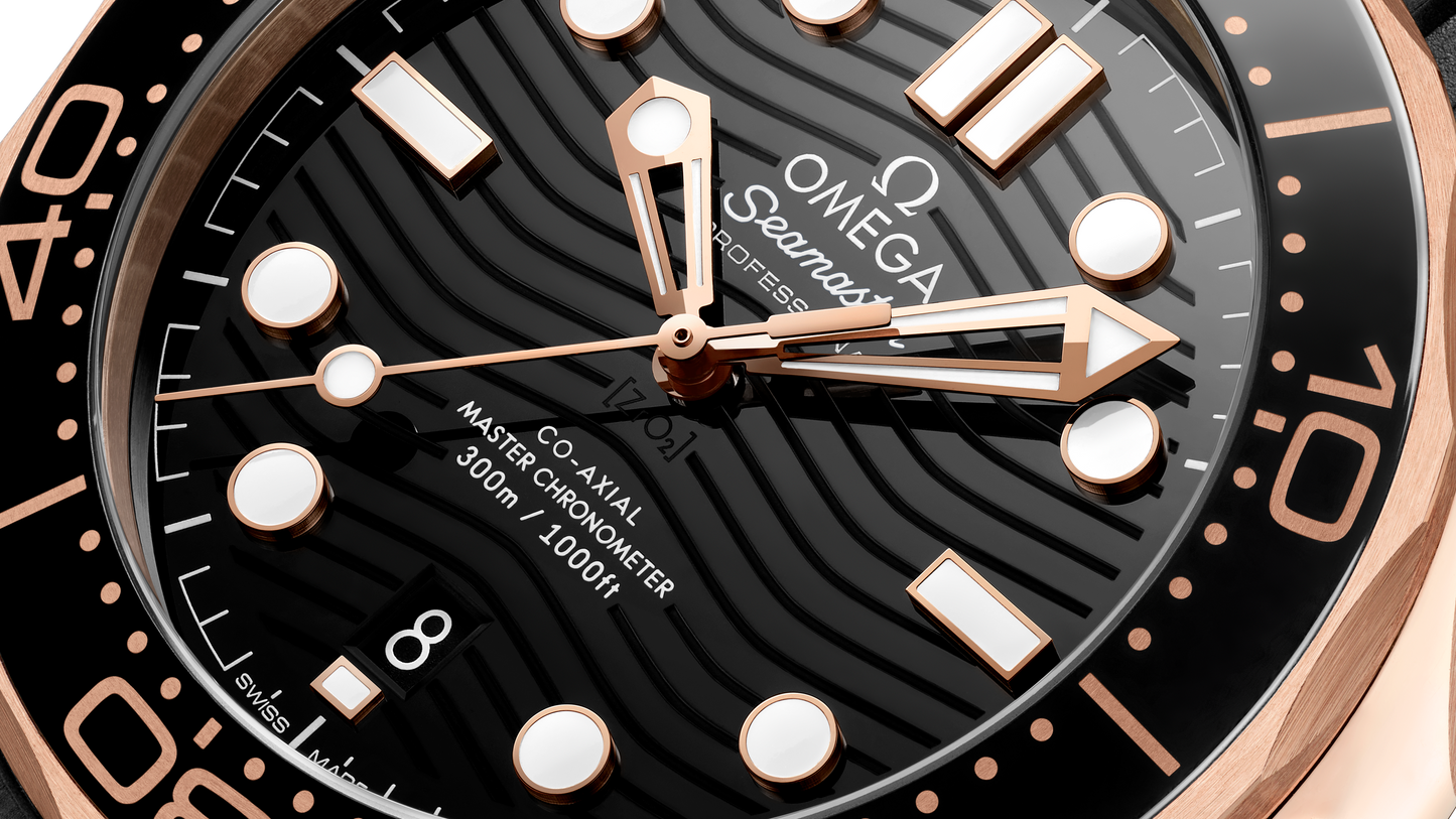 Unworn, Omega Seamaster Diver 300m, 18k Sedna™ Gold, Ceramic, 42mm, Ref# 210.62.42.20.01.002, Hands and Marcers