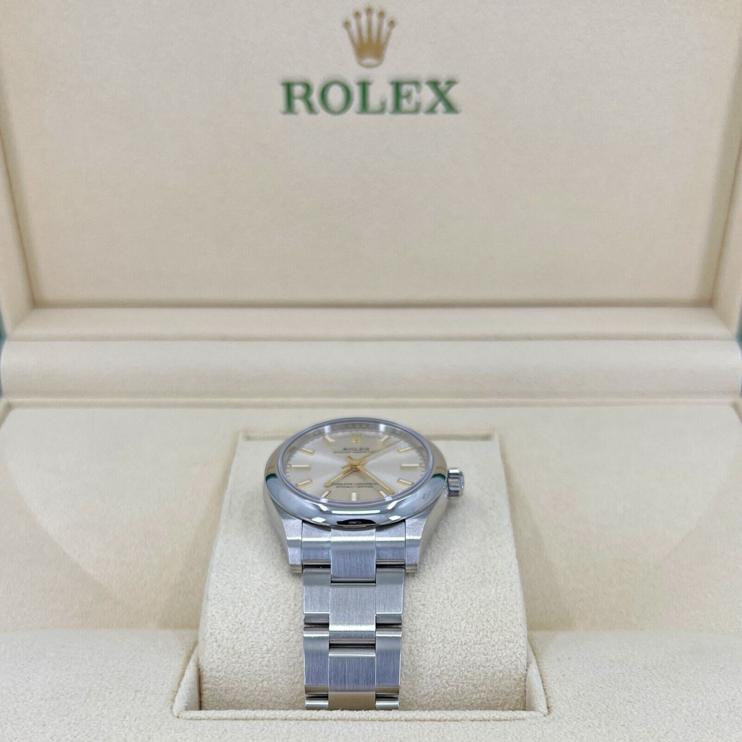 Rolex Oyster Perpetual Oystersteel, 31mm, Silver Dial, Ref# 277200-0001, Side