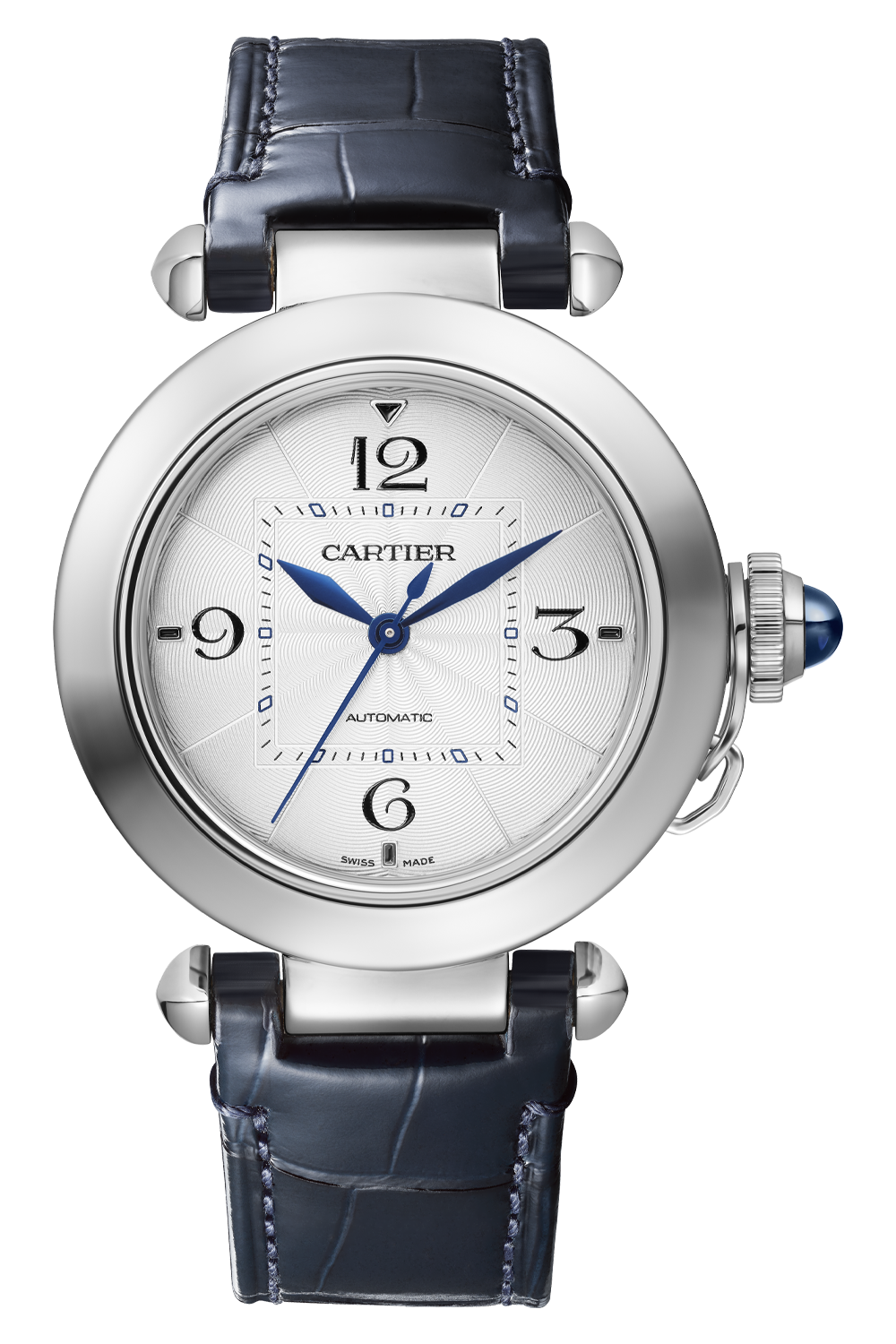 Unworn Cartier Pasha de Cartier, Stainless Steel, 35mm, Ref# WSPA0013, watch with Blue alligator leather