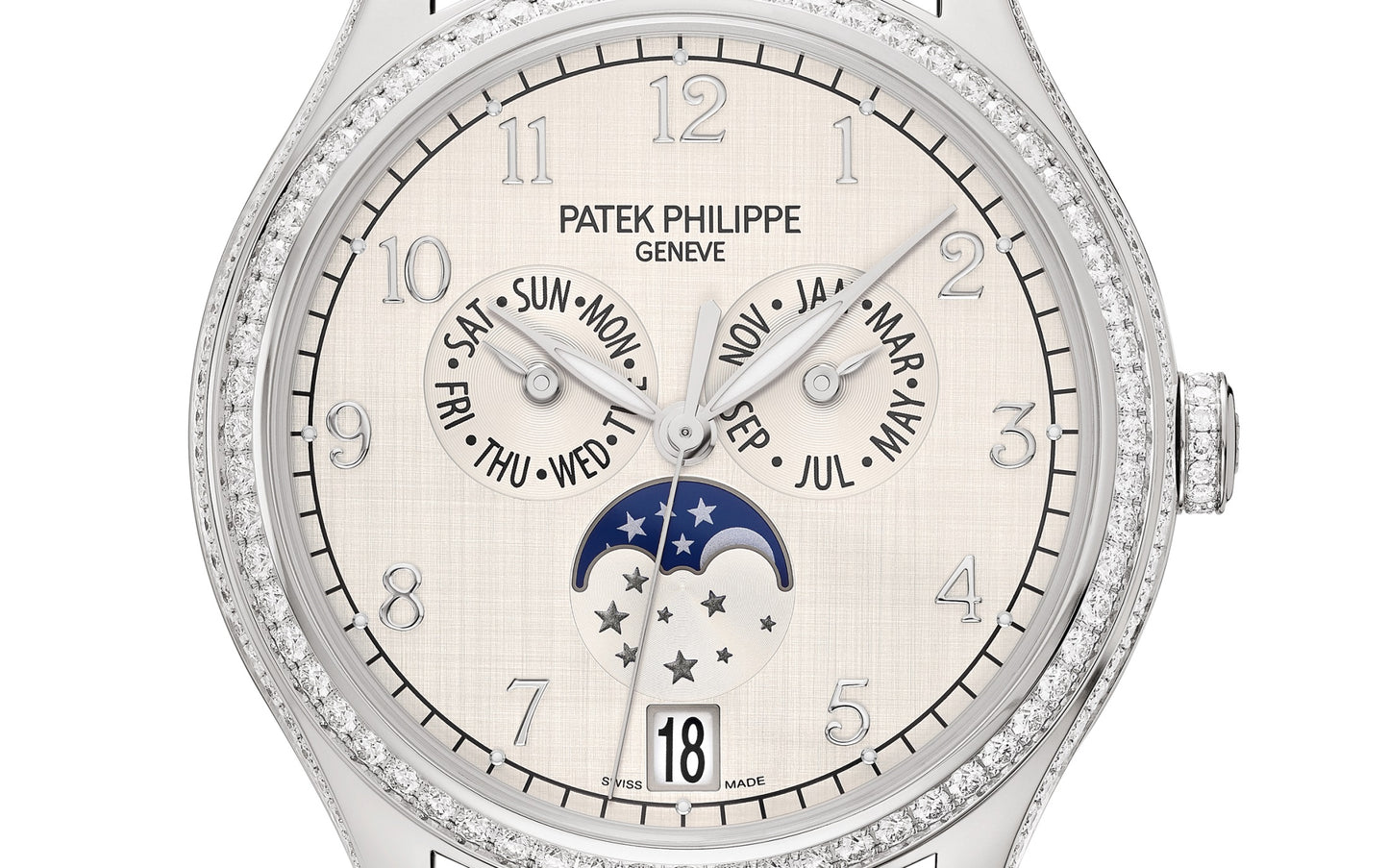 Patek Philippe Complication, 18k White Gold set with 155 diamonds (~1.34 ct), 38mm, Annual Calendar Ref# 4947G-001, Dial