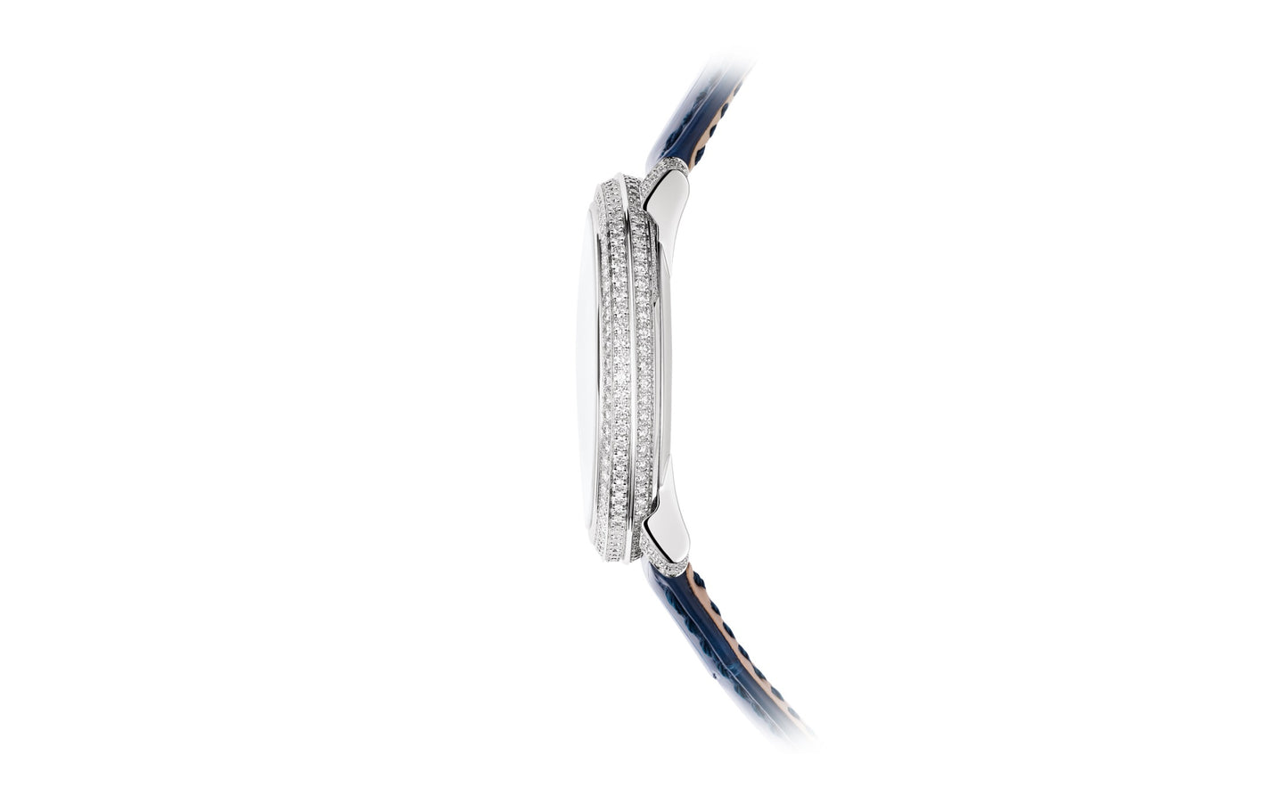 Patek Philippe Calatrava Diamond Ribbon Joaillerie Ladies, 18kt White Gold set with 770 Diamonds: ~4,4ct, 36,5mm, Ref# 4978/400G-001, Left