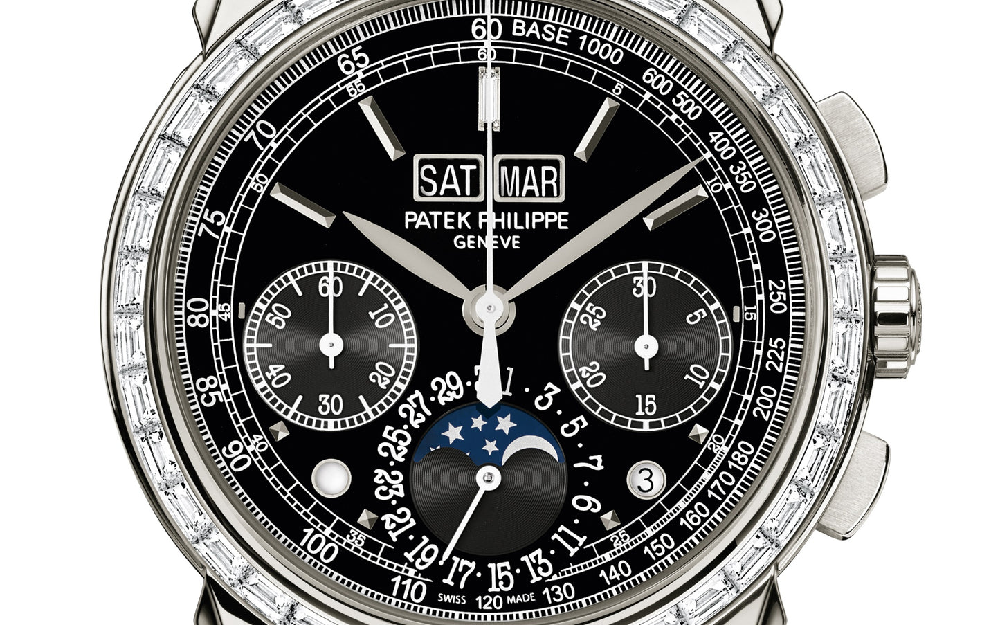 Patek Philippe Grand Complication, Platinum set with baguette diamonds, 41mm, Ref# 5271P-001, Dial