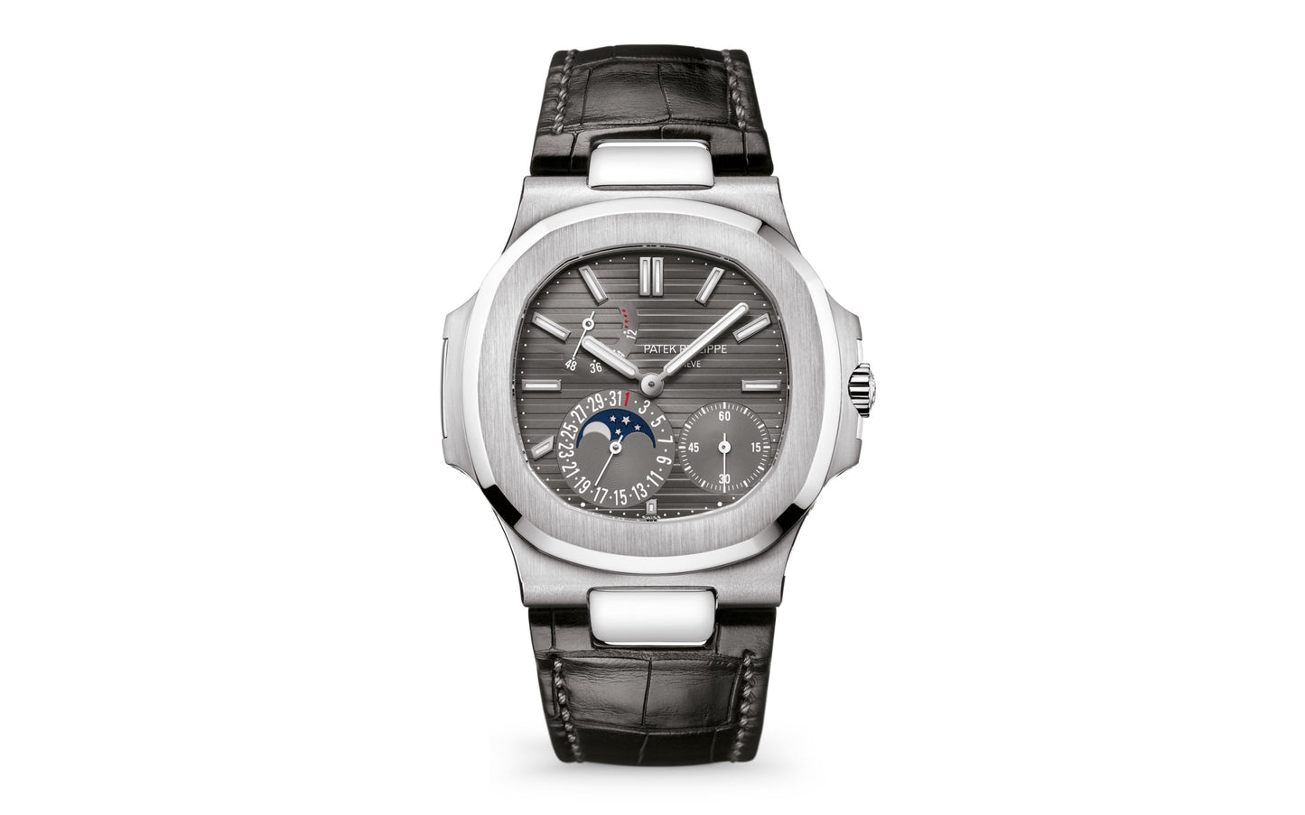 Patek Philippe Nautilus Date, Moon Phases Watch, 18k White Gold, 40mm, Ref# 5712G-001, 1