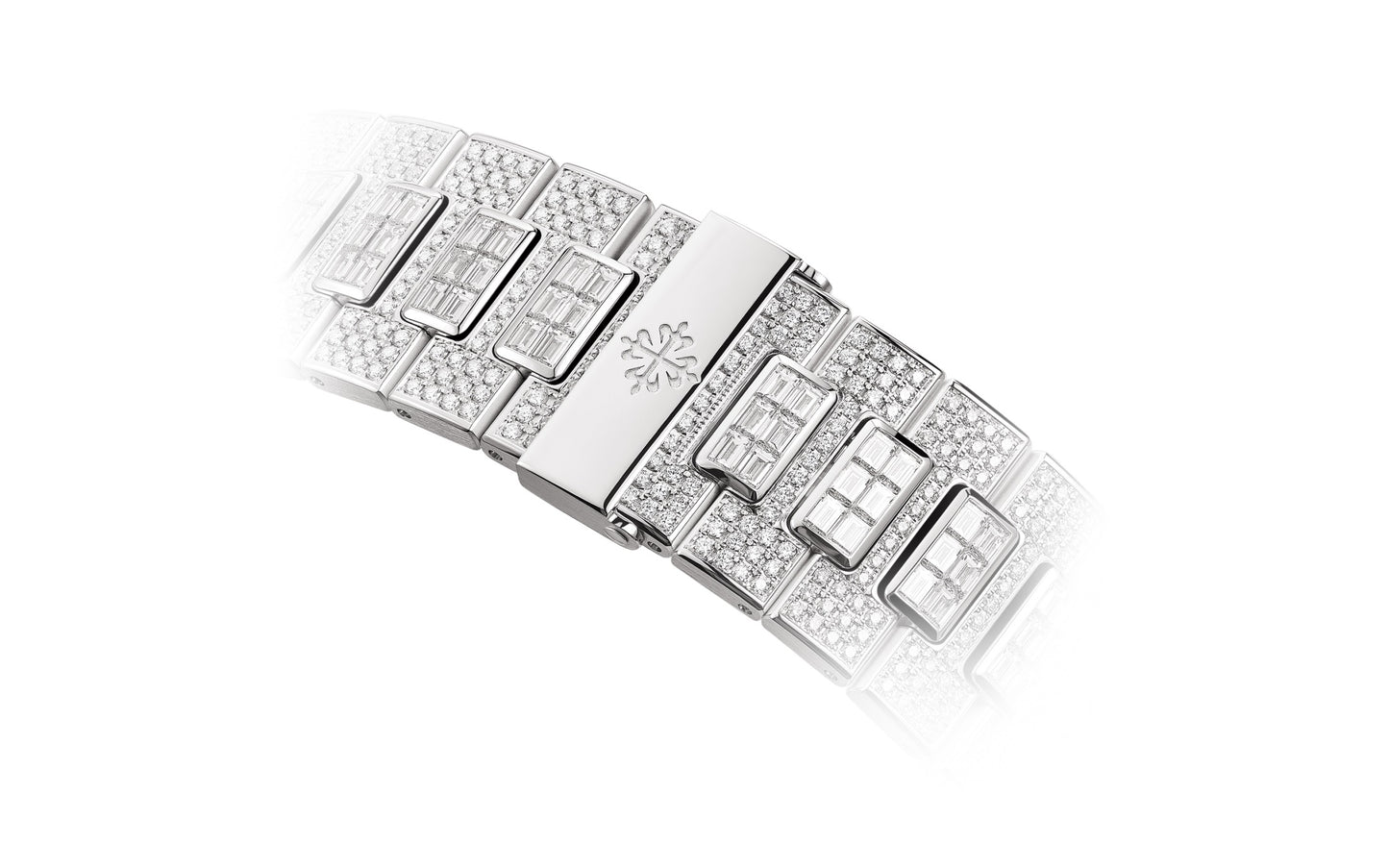 Patek Philippe Nautilus Date, Sweep Seconds Watch, 18k White Gold and 1,343 diamonds: ~18.73 ct., 40mm, Ref# 5719/10G-010, Clasp