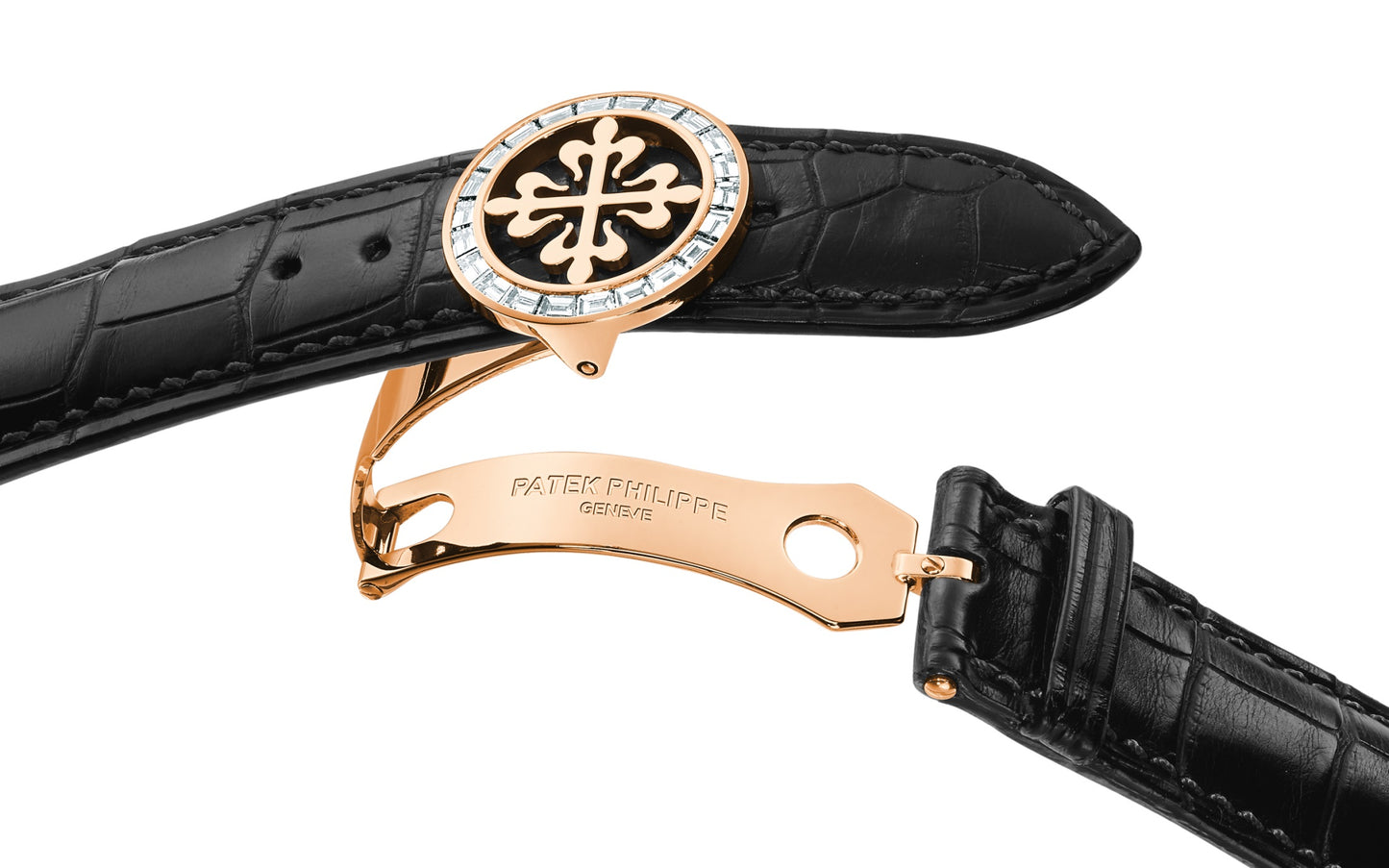 Patek Philippe Grand Complication, 18k Rose Gold set with baguette diamonds, 44mm, Astronomical, Ref# 6104R-001, Clasp