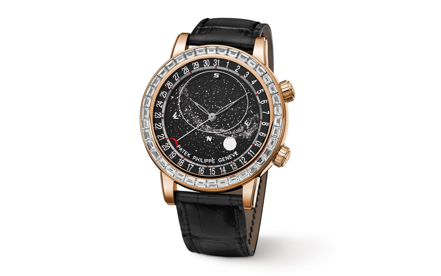 Patek Philippe Grand Complication, 18k Rose Gold set with baguette diamonds, 44mm, Astronomical, Ref# 6104R-001, Main view
