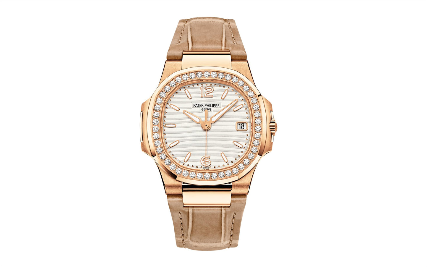 Patek Philippe Nautilus Quartz Diamond Ladies Watch, 18k Rose Gold, 32mm, Ref# 7010R-011, 1