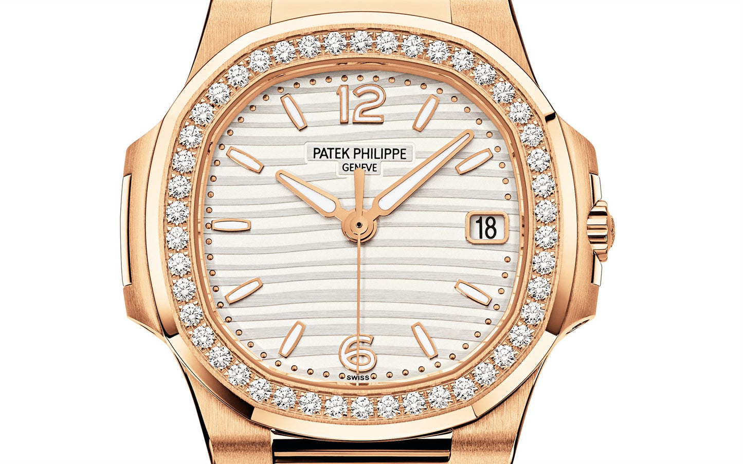 Patek Philippe Nautilus Quartz Diamond Ladies Watch, 18k Rose Gold, 32mm, Ref# 7010R-011, Dial