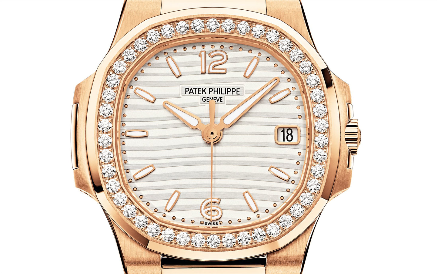 Patek Philippe Nautilus Quartz Diamond Ladies Watch, 18k Rose Gold, 32mm, Ref# 7010/1R-011, Dial