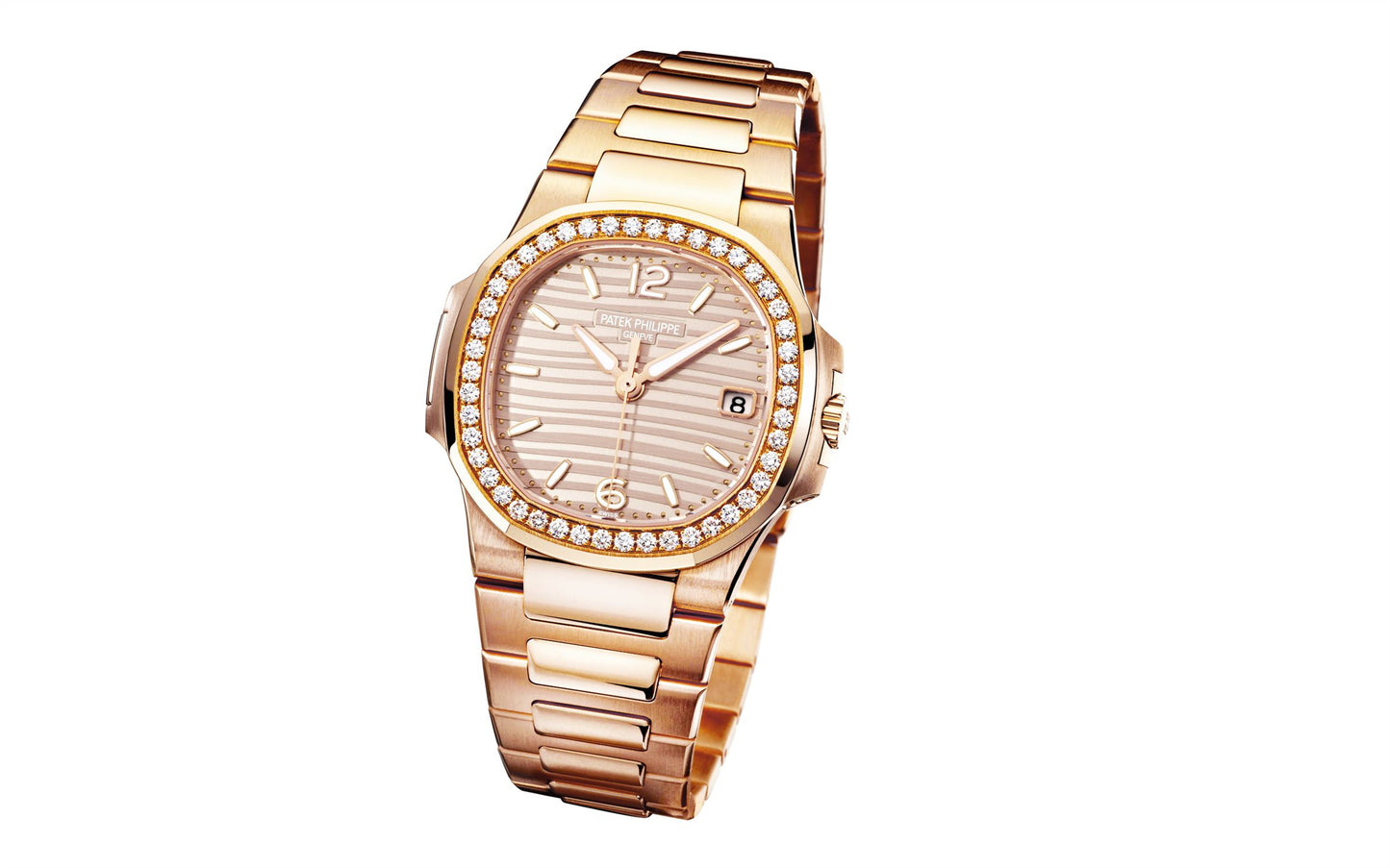 Patek Philippe Nautilus Quartz Diamond Ladies Watch, 18k Rose Gold, 32mm, Ref# 7010/1R-012, Main view