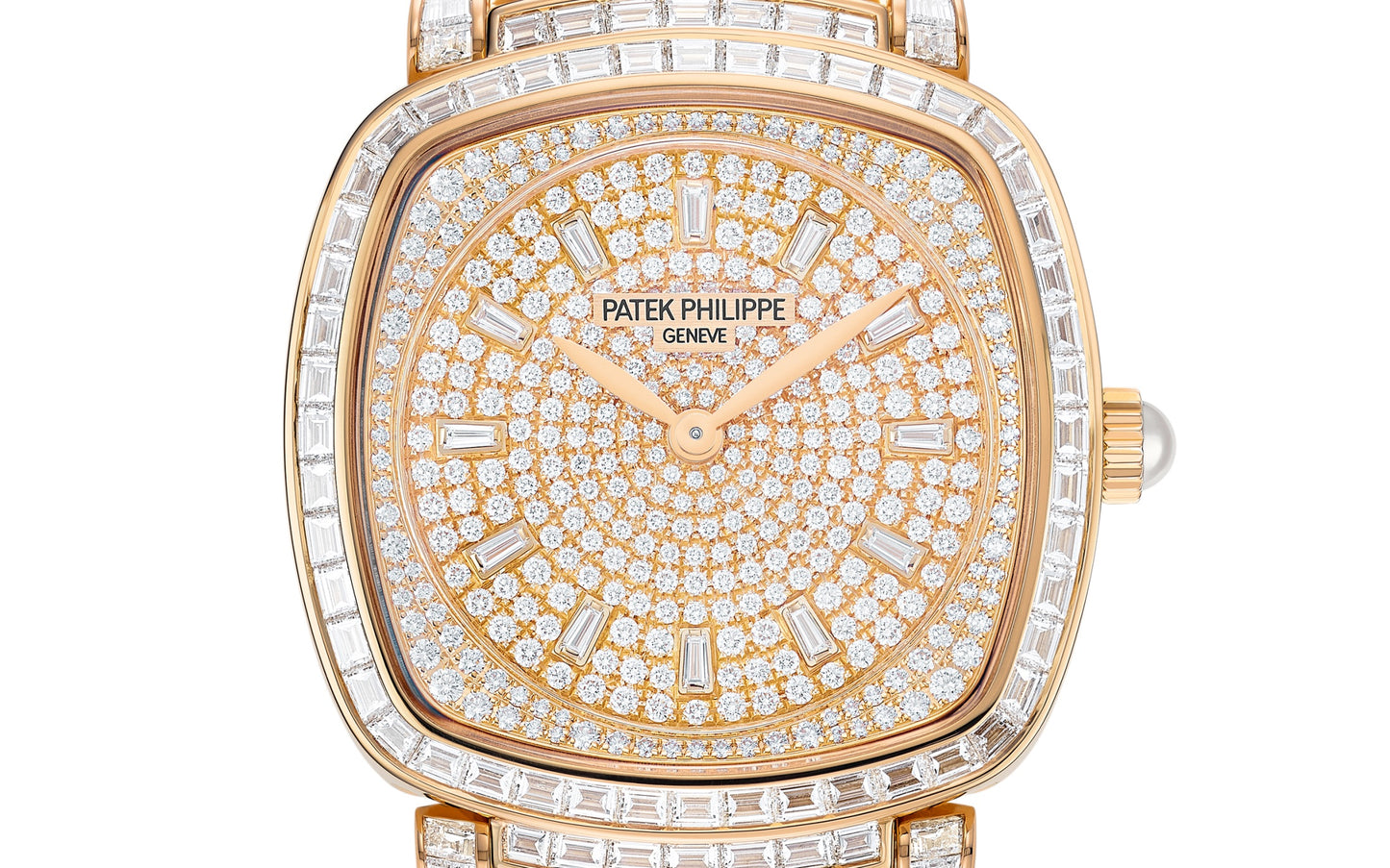 Patek Philippe Ladies Gondolo Haute Joaillerie, 18kt Rose Gold set with diamonds and Akoya pearls, 31 × 34.8mm, Ref# 7042/100R-010, Dial