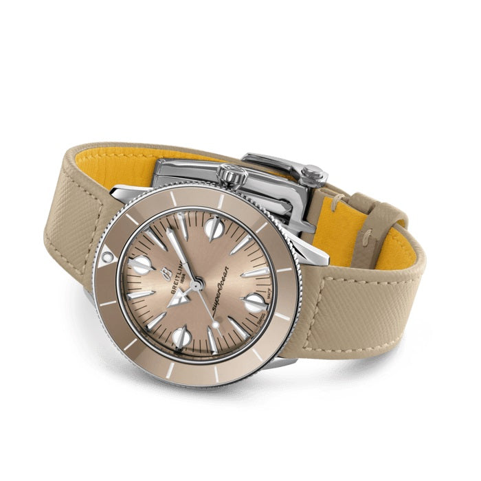 Side Breitling Superocean Heritage ’57 Pastel Paradise Stainless Steel 38 mm Ref# A10340A41A1X1
