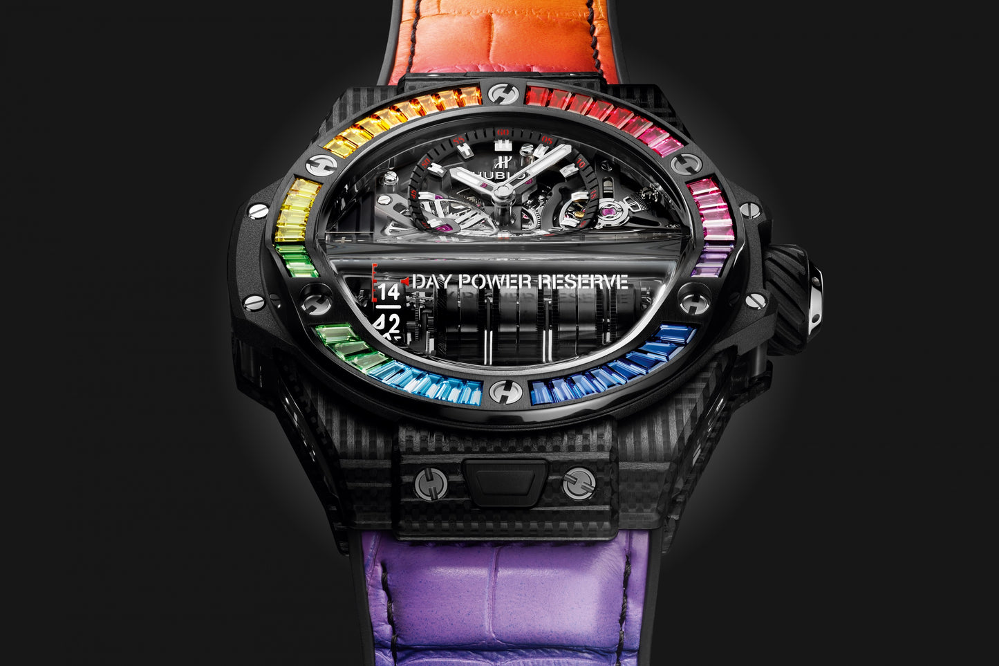 Side Hublot Big Bang MP-11 POWER RESERVE 14 DAYS 3D CARBON RAINBOW Ref# 911.QD.0123.LR.4099