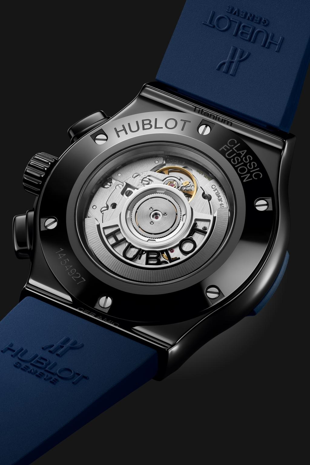 Back Hublot Classic Fusion Ceramic Blue Chronograph Ref# 521.CM.7170.RX