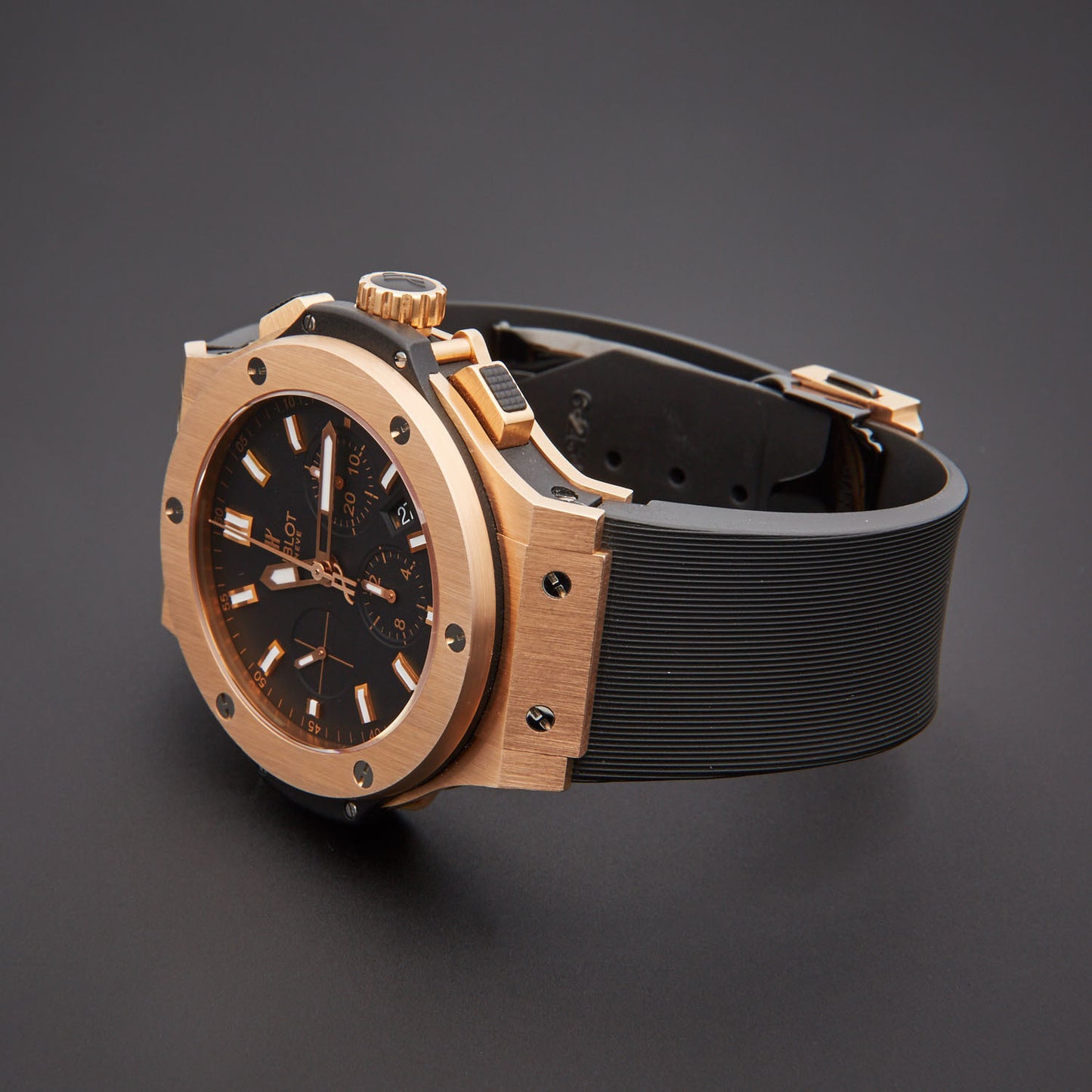 Hublot Big Bang, Gold Chronograph, 18k Rose Gold, 44 mm, Ref# 301.RX.1180.RX, Strap