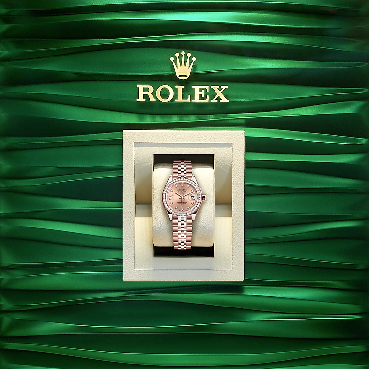 Rolex Lady-Datejust 28, 18kt Everose Gold and diamonds, Ref# 279135RBR-0030, Watch in box
