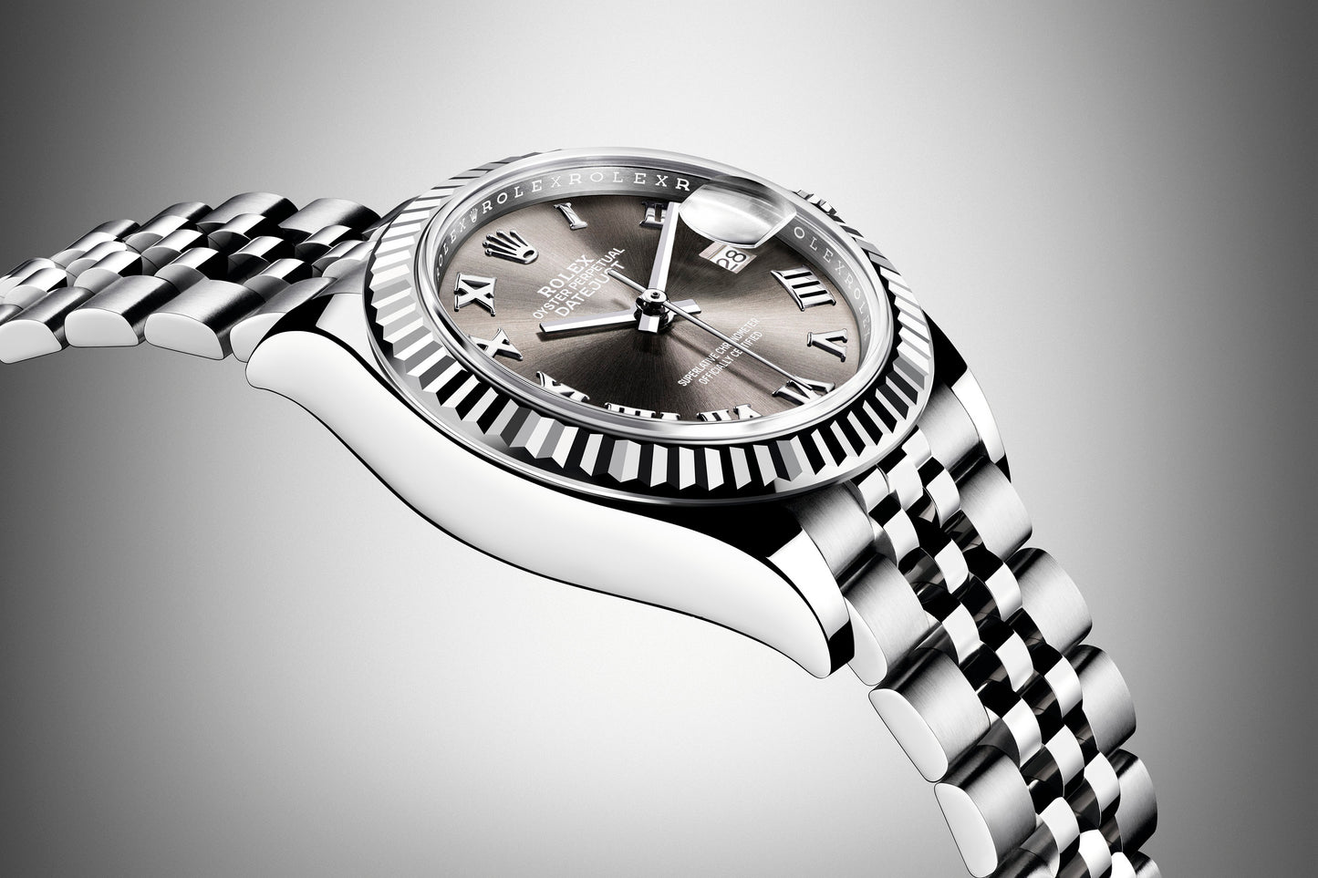 Rolex Lady-Datejust 28, Oystersteel and 18k White Gold, Ref# 279174-0013, Left