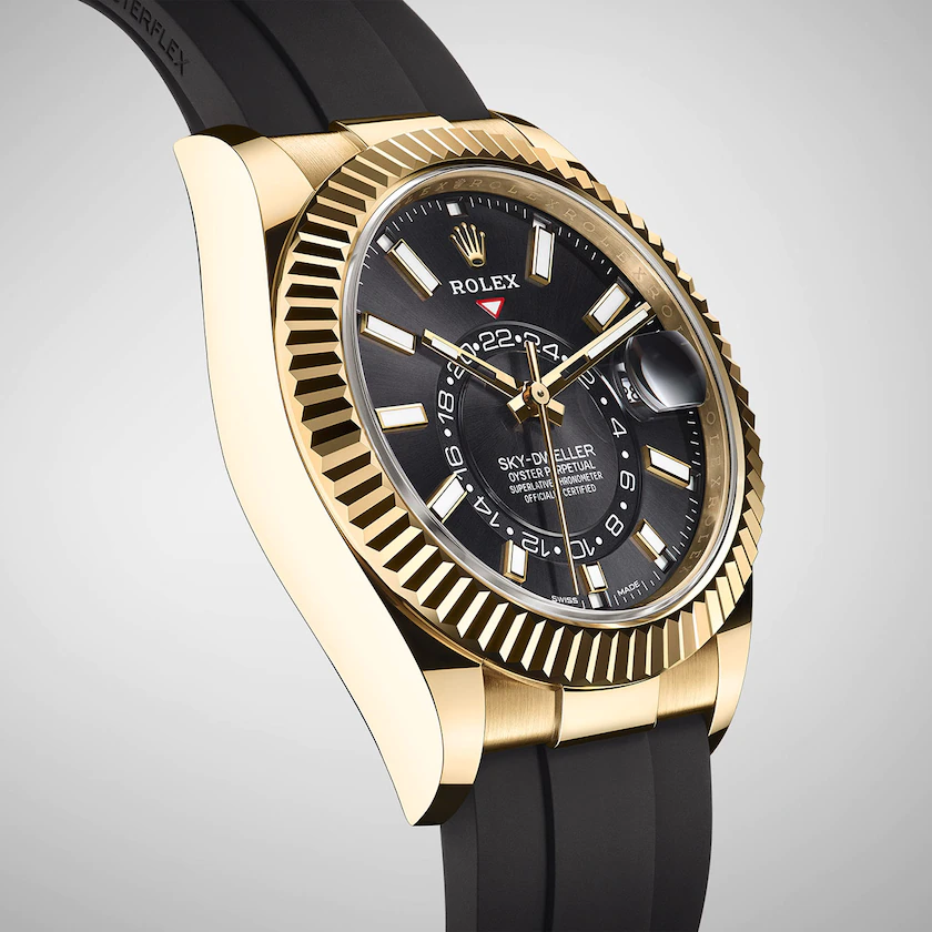 Rolex Sky-Dweller, 18k Yellow Gold, Oysterflex, Ref# 326238-0009, Left