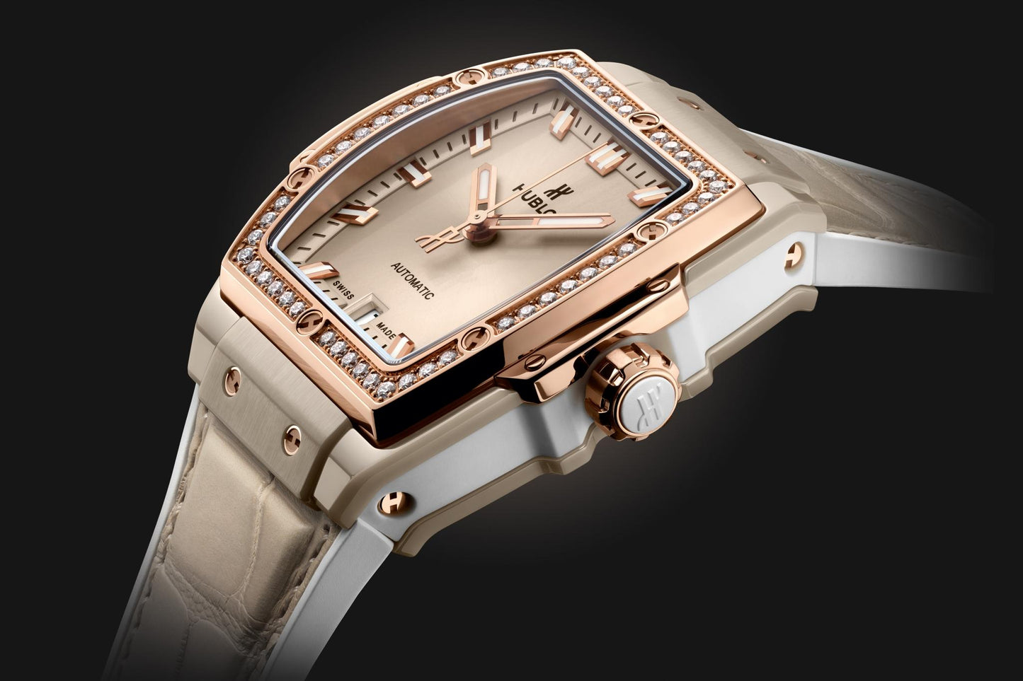 Side Hublot Spirit of Big Bang BEIGE CERAMIC KING GOLD DIAMONDS Ref# 665.CZ.898B.LR.1204