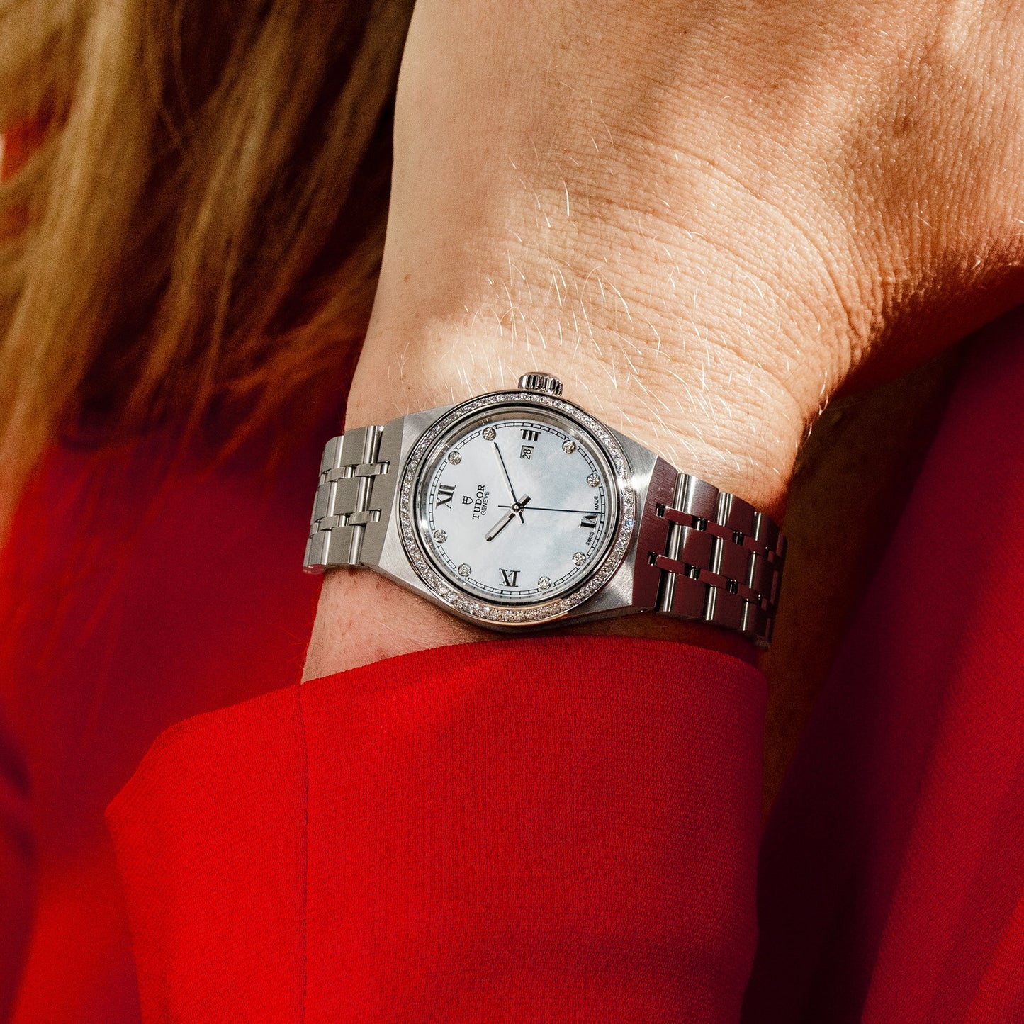 Tudor Royal, Stainless Steel and Diamond-set dial with Diamond-set bezel, 28mm, Ref# M28320-0001, Watch on hand