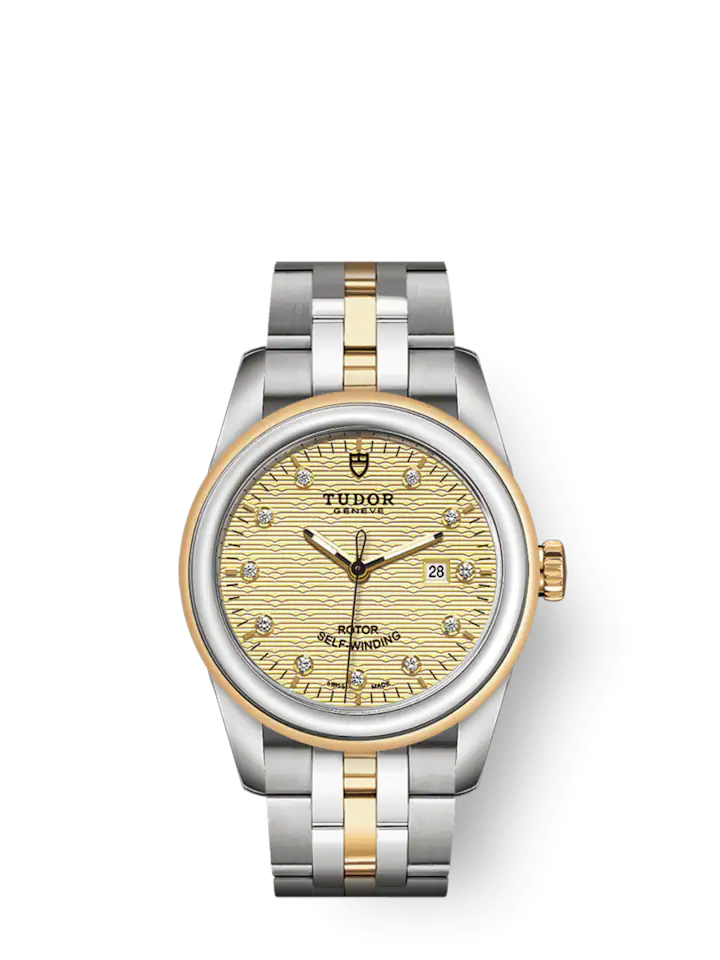 Tudor Glamour Date, Stainless Steel and 18k Yellow Gold with Diamond-set, 31mm, Ref# M53003-0004
