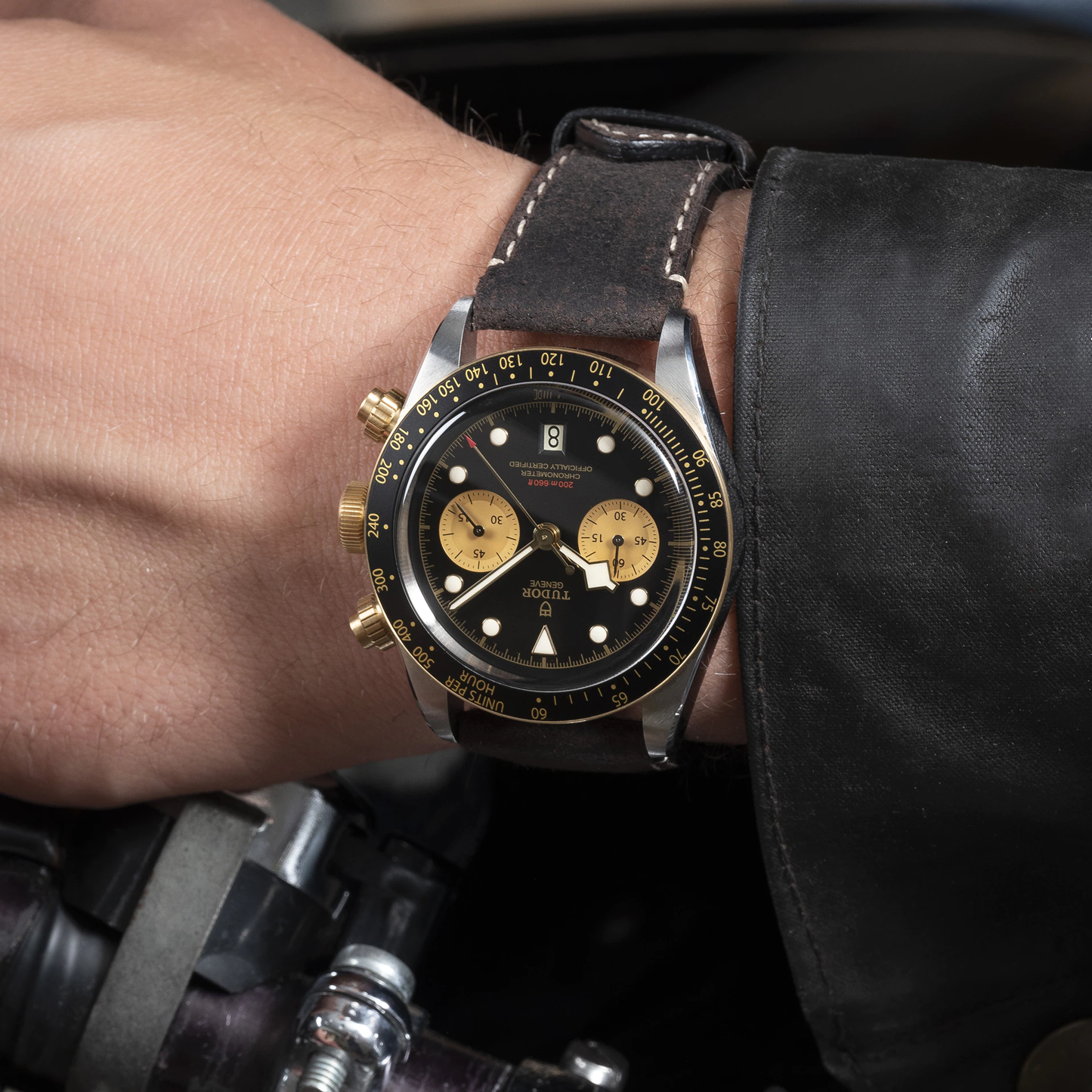 Tudor Black Bay Chrono S&G, 41mm, Stainless Steel and 18k Yellow Gold, Ref# M79363N-0002, watch on hand