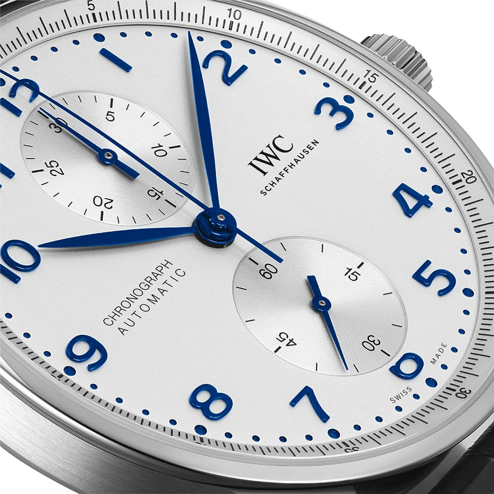 IWC Portugieser Chronograph, Stainless steel, 41 mm, Ref# IW371605, Hands and markers